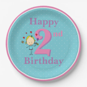 Second Birthday, Two Year Old, Girl Paper Plate