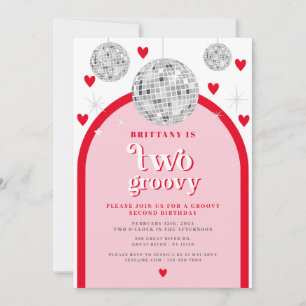 Second Birthday Valentines Heart Retro Disco arch  Invitation