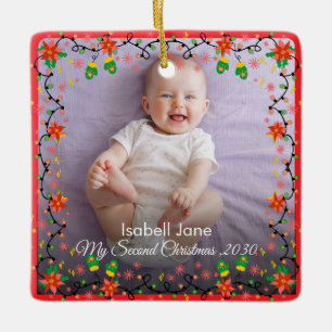 Second Christmas Custom Family Photo Text Template Ceramic Ornament