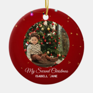 Second Christmas Custom Family Photo Text Template Ceramic Tree Decoration