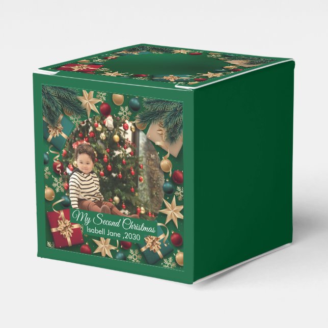 Second Christmas Custom Family Photo Text Template Favour Box (Front Side)