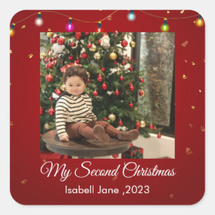 Second Christmas Custom Family Photo Text Template Square Sticker