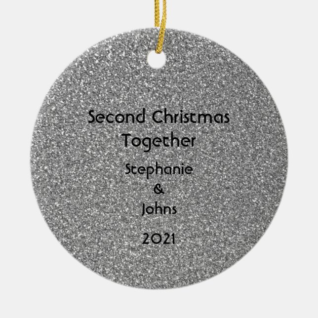 Second Christmas Together Black White Grey Glitter Ceramic Tree Decoration (Front)