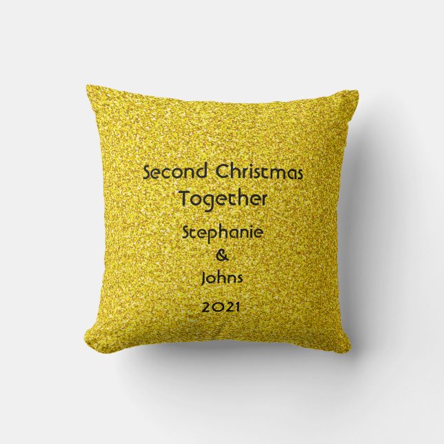 Second Christmas Together Glittery Golden Yellow Cushion (Front)