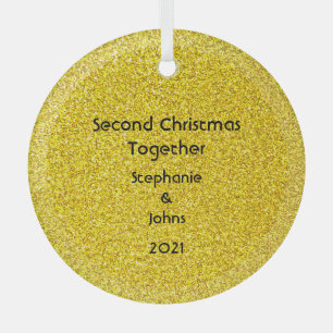 Second Christmas Together Glittery Golden Yellow Glass Tree Decoration