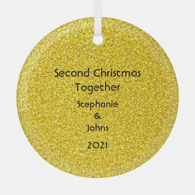 Second Christmas Together Glittery Golden Yellow Glass Tree Decoration (Front)
