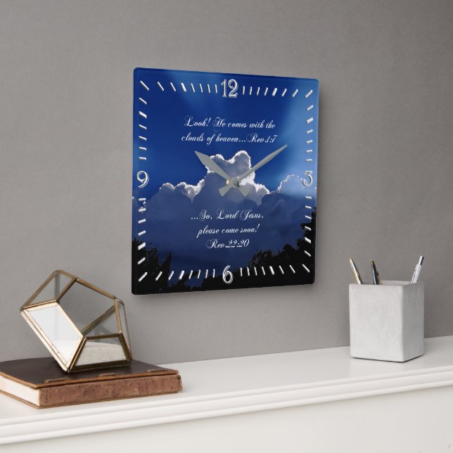 Second Coming Inspirational Scripture Square Clock (Office)