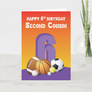 Second Cousin Girl 6th Birthday Sports Balls Card