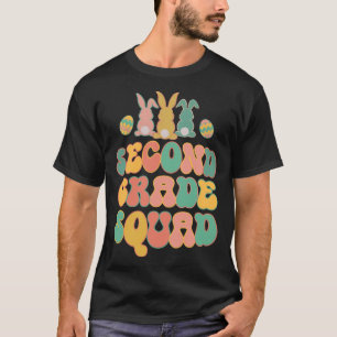 Second Grad Squad Teacher  Retro Groovy Easter Bun T-Shirt