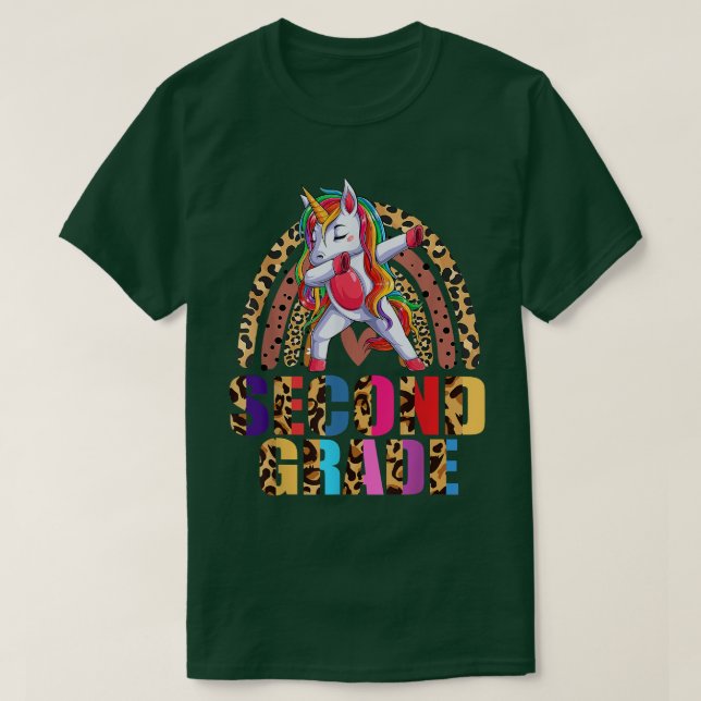 Second Grade 2nd Rainbow Leopard Dab Unicorn Back  T-Shirt (Design Front)