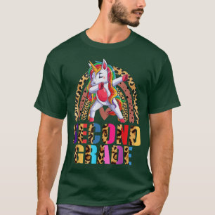 Second Grade 2nd Rainbow Leopard Dab Unicorn Back  T-Shirt