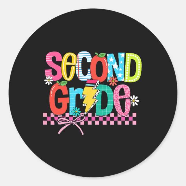 Second Grade Back To School 2nd Grade Coquette Tea Classic Round Sticker (Front)