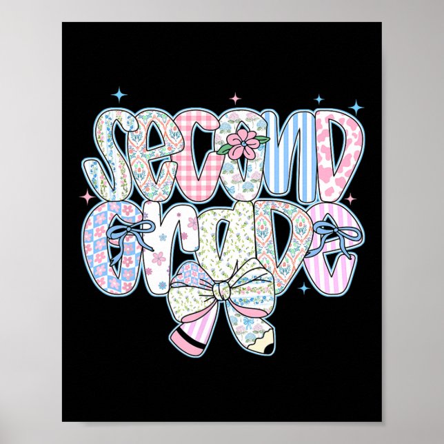 Second Grade Back To School Coquette Preppy Pencil Poster (Front)