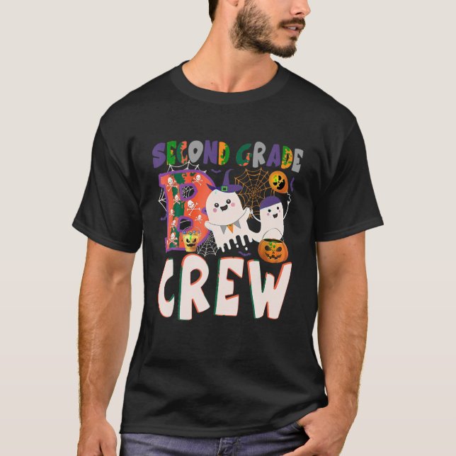 Second Grade Boo Crew Pumpkin Ghost Skull Spider W T-Shirt (Front)