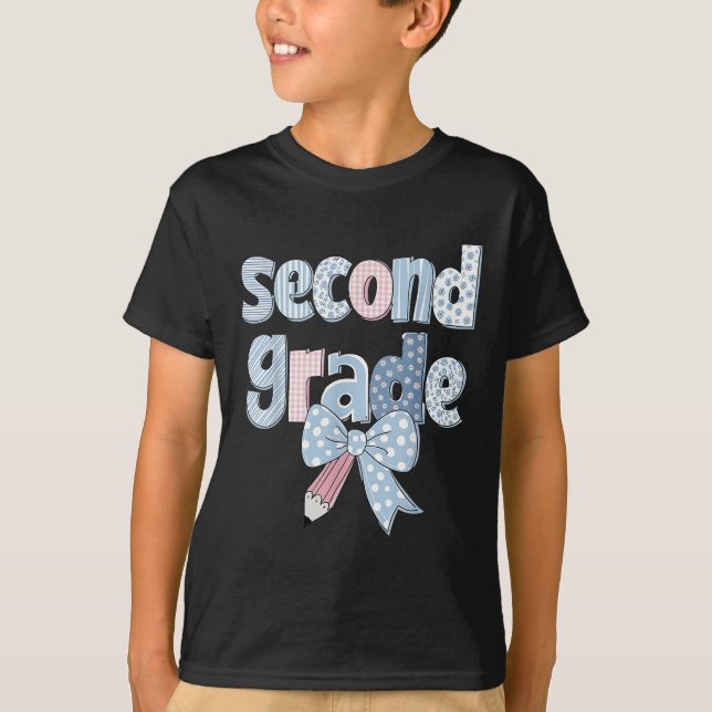 Second Grade Coquette Bow Pencil First Day Back To T-Shirt (Front)