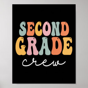 Second Grade Crew Retro Groovy Vintage First Day O Poster