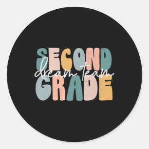 Second Grade Dream Team Retro Groovy Teacher Boys Classic Round Sticker
