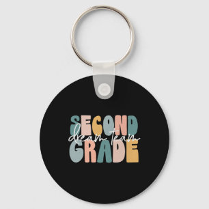 Second Grade Dream Team Retro Groovy Teacher Boys  Key Ring