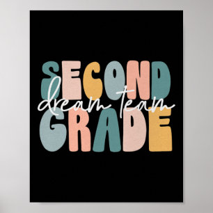 Second Grade Dream Team Retro Groovy Teacher Boys  Poster