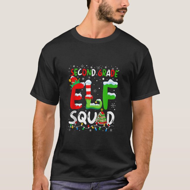 Second Grade ELF Squad Funny Christmas ELF Student T-Shirt (Front)