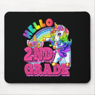 Second Grade Flossing Unicorn Kids Hello 2nd Grade Mouse Mat