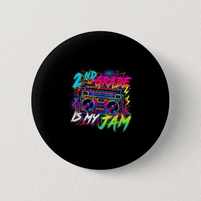 Second grade is jam retro back to school teacher 6 cm round badge (Front)