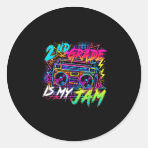 Second grade is jam retro back to school teacher classic round sticker