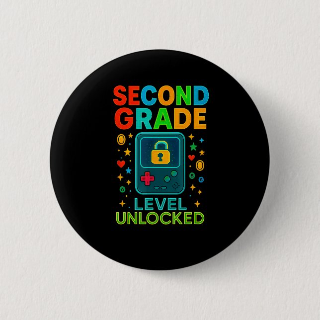 Second Grade Level Unlocked Gamer Ck To School Con 6 Cm Round Badge (Front)