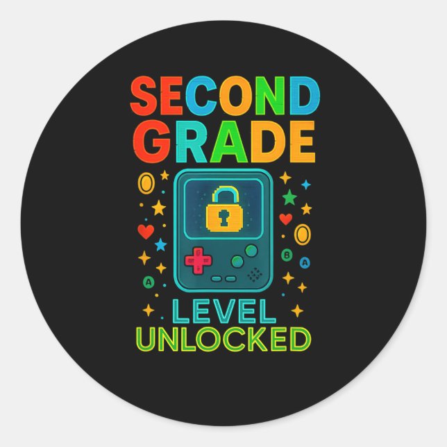 Second Grade Level Unlocked Gamer Ck To School Con Classic Round Sticker (Front)