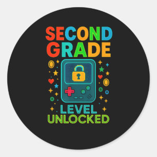Second Grade Level Unlocked Gamer Ck To School Con Classic Round Sticker