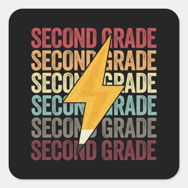 Second Grade Lightning Bolt Pencil 2th Grade Square Sticker (Front)