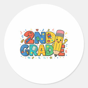 Second Grade Pencil Back To School 2nd Grade Stude Classic Round Sticker
