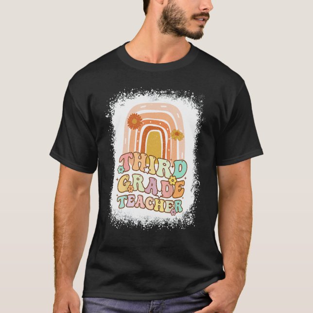 Second Grade Rainbow Bleached Retro Back To School T-Shirt (Front)