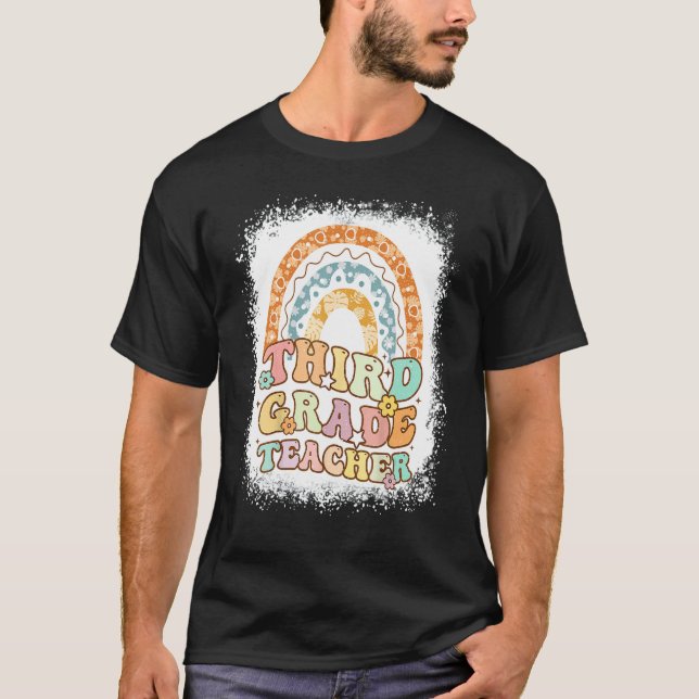 Second Grade Rainbow Bleached Retro Back To School T-Shirt (Front)