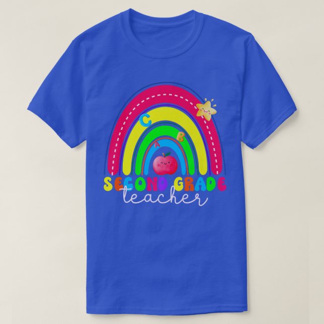 Second Grade Rainbow, Colourful Back to School Tea T-Shirt (Design Front)
