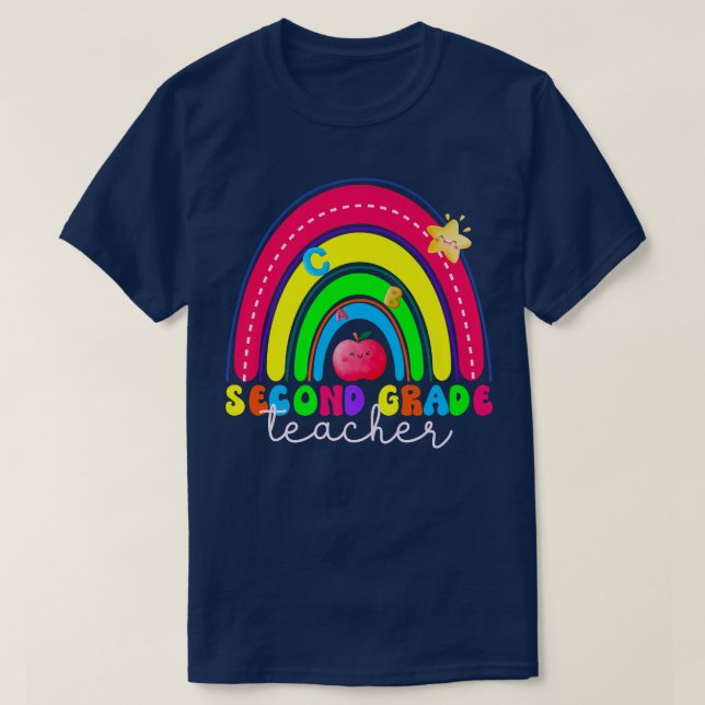 Second Grade Rainbow, Colourful Back to School Tea T-Shirt (Design Front)