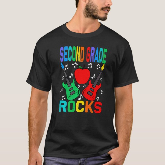 Second Grade Rocks Back To School Guitar T-Shirt (Front)