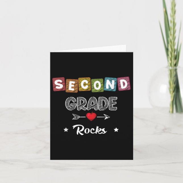 Second Grade Rocks Teacher Student Back To School  Card (Front)