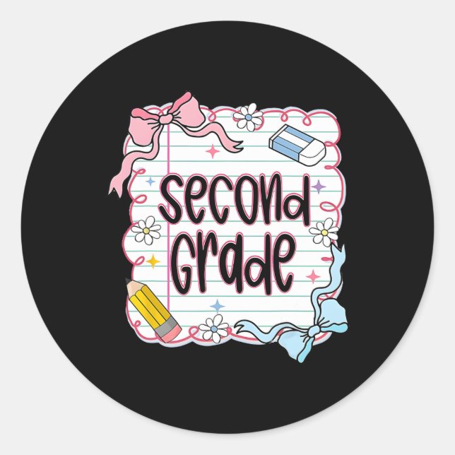 Second Grade School Coquette Bow Back To School Fi Classic Round Sticker (Front)