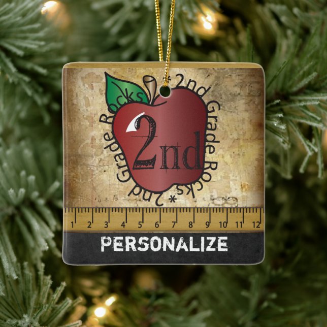 Second Grade School Teachers Rock Ceramic Ornament (Tree)