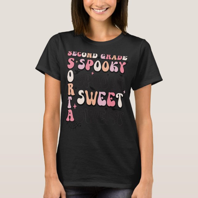 Second Grade Sorta Sweet Sorta Spooky Funny Ghost  T-Shirt (Front)