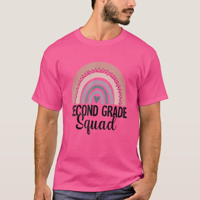 Second Grade Squad 2nd Grade Rainbow Teacher Back  T-Shirt (Front)