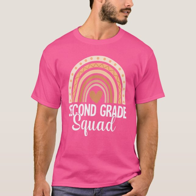 Second Grade Squad First Day Rainbow Teacher Back  T-Shirt (Front)