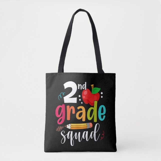 Second Grade Squad Funny Back To School 2nd Grader Tote Bag (Front)