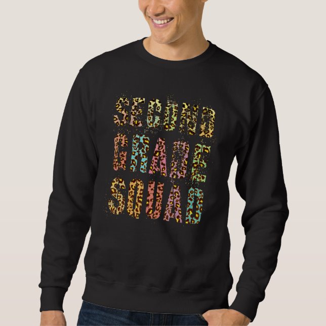 Second Grade Squad Leopard Print Teacher Hello 2nd Sweatshirt (Front)