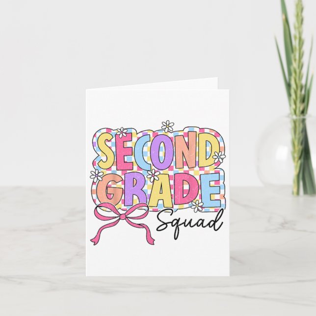 Second Grade Squad Teacher Girl Coquette Bow Back  Card (Front)