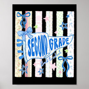 Second grade teacher 2nd grade pennant flag back poster