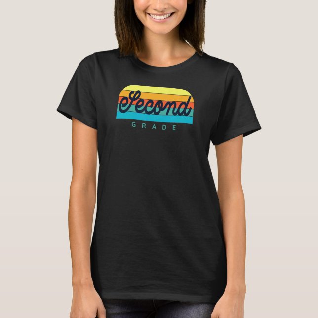 Second Grade Teacher 2nd Grader Retro Rainbow Back T-Shirt (Front)