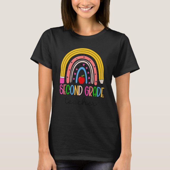 Second Grade Teacher Back To School Boho Rainbow L T-Shirt (Front)