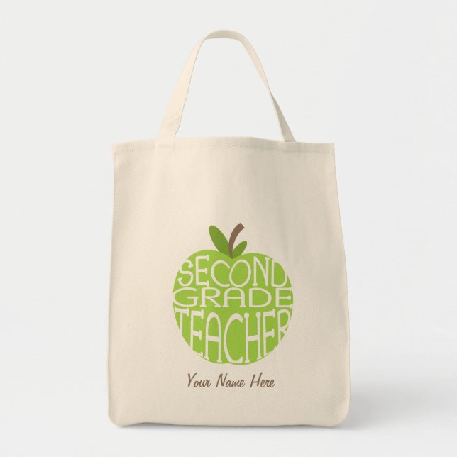 Second Grade Teacher Bag - Green Apple (Front)